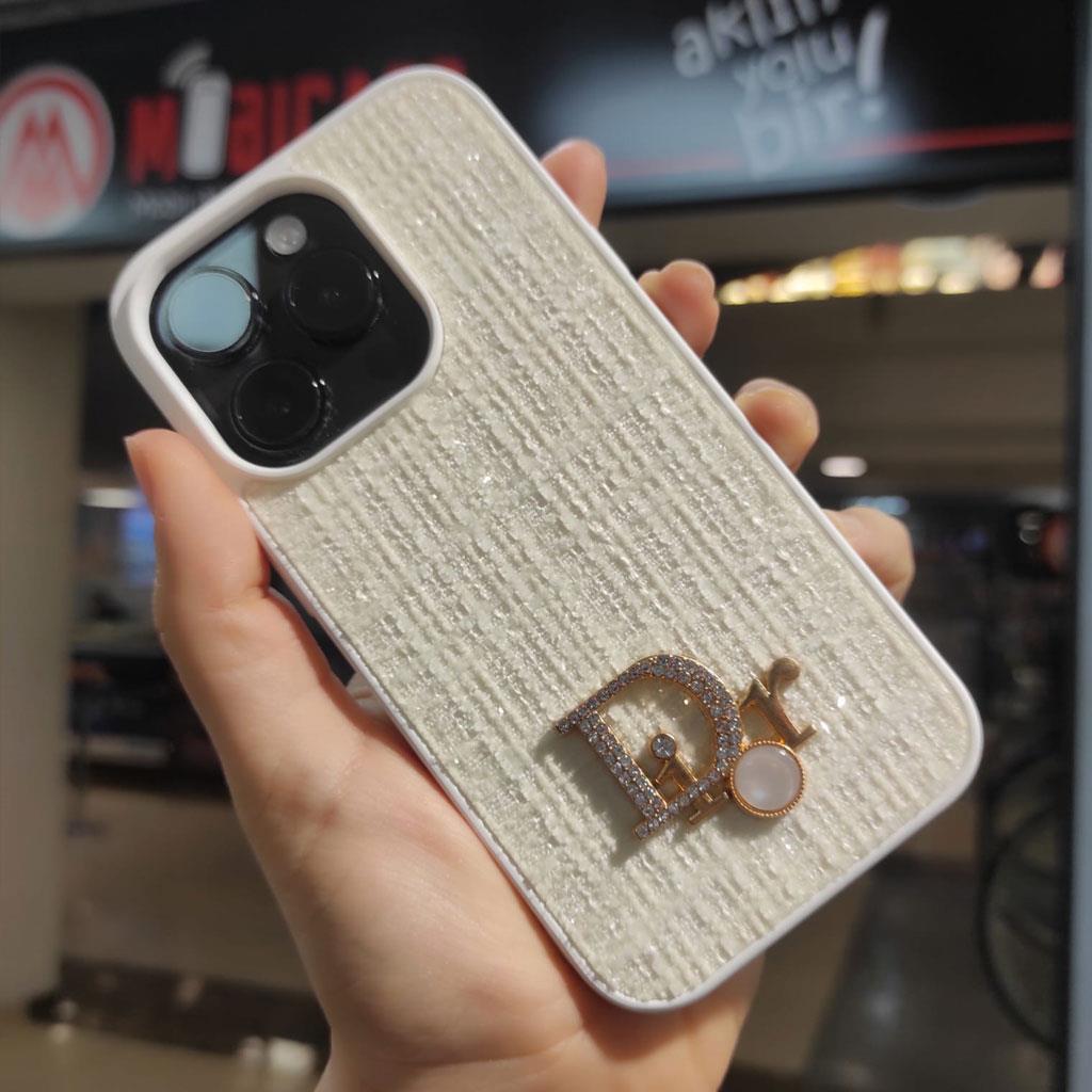 Apple iPhone Dior Logolu Kumaş Kaplamalı Telefon Kılıfı