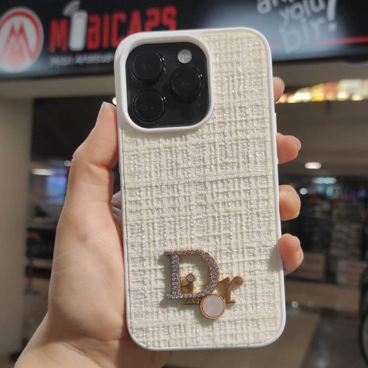 Apple iPhone Dior Logolu Kumaş Kaplamalı Telefon Kılıfı