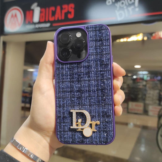 Apple iPhone Dior Logolu Kumaş Kaplamalı Telefon Kılıfı