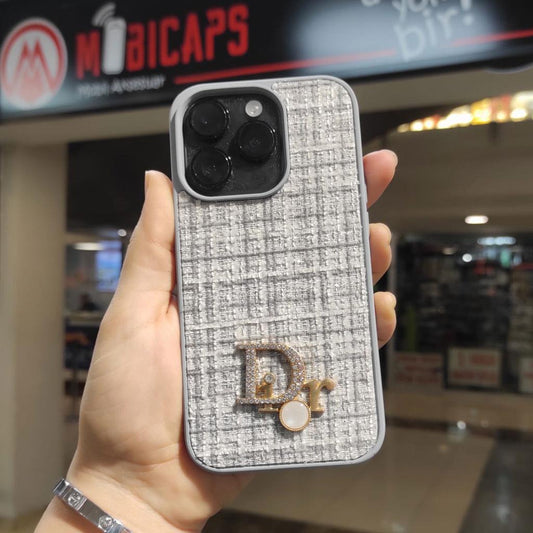 Apple iPhone Dior Logolu Kumaş Kaplamalı Telefon Kılıfı